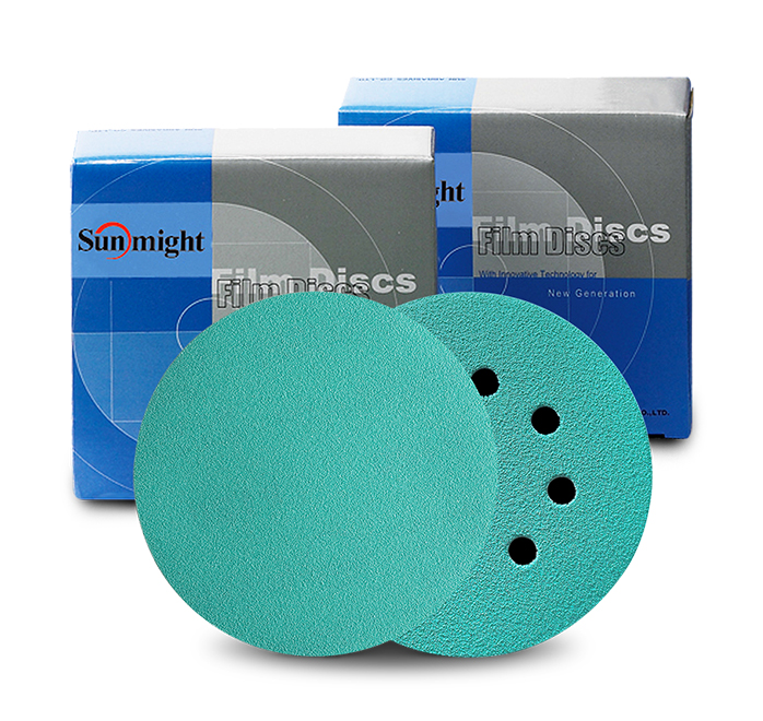 220 Grit SunMight Sandpaper 01811-6" with Holes Film Grip Disc 50 per box 